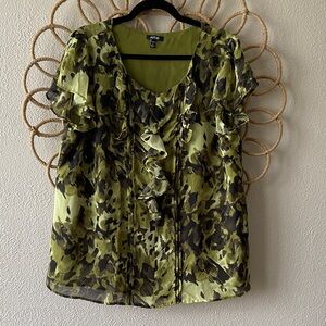Apt. 9 Olive Green and Black Ruffle-Front Blouse